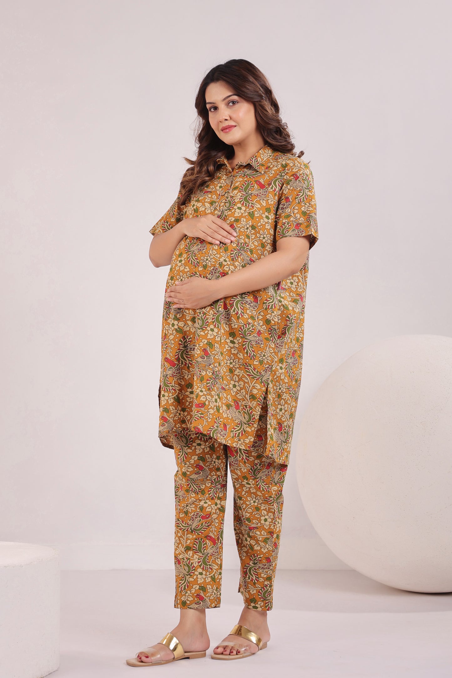 Mustard Kalamkari  Maternity & Nursing Co-ord Set