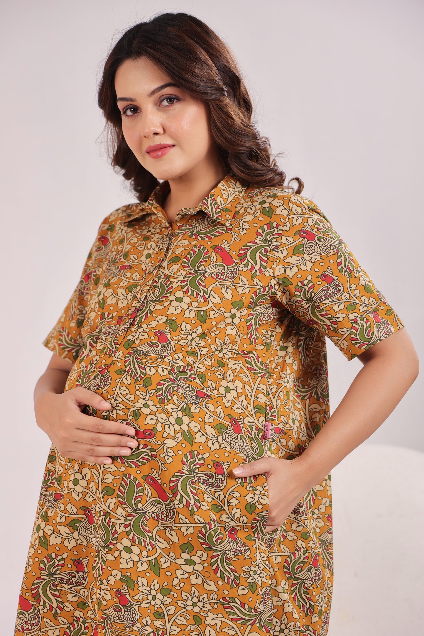 Mustard Kalamkari  Maternity & Nursing Co-ord Set