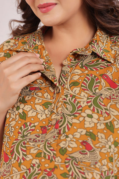 Mustard Kalamkari  Maternity & Nursing Co-ord Set