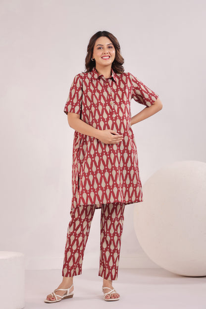 Radiant Red Maternity & Nursing Co-ord Set
