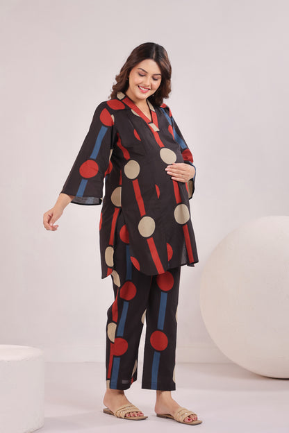 Tribal Echo Black Maternity & Nursing Co-ord Set