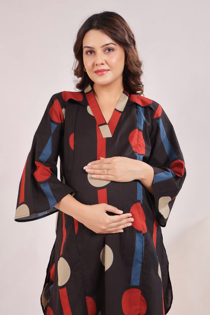 Tribal Echo Black Maternity & Nursing Co-ord Set