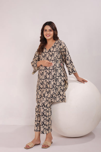 Bold Botanica Black  Maternity & Nursing Co-ord Set