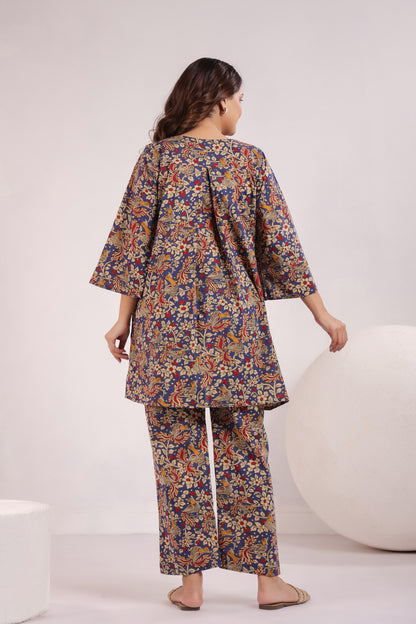 Blue Kalamkari Maternity & Nursing Co-ord Set