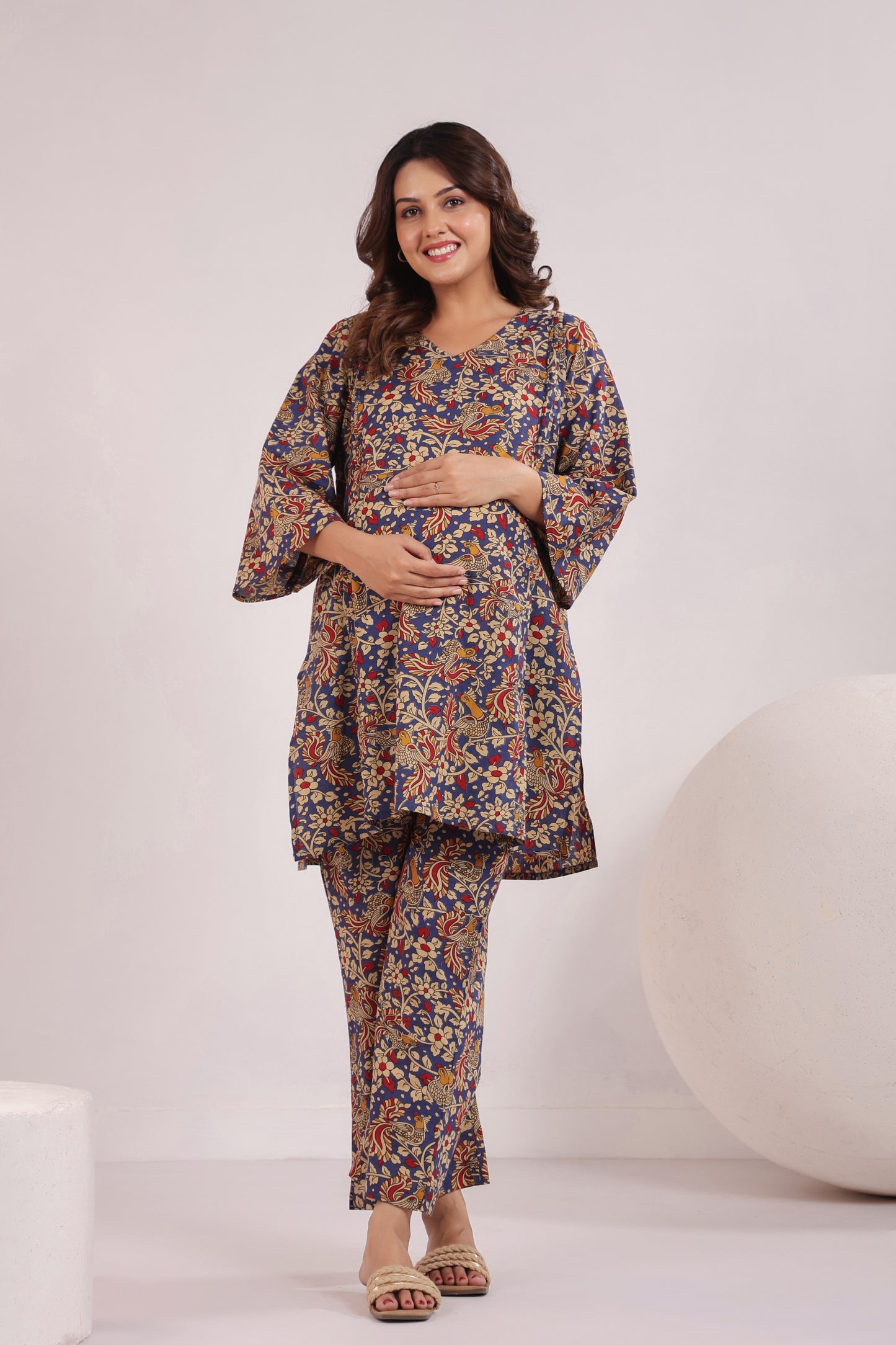 Blue Kalamkari Maternity & Nursing Co-ord Set