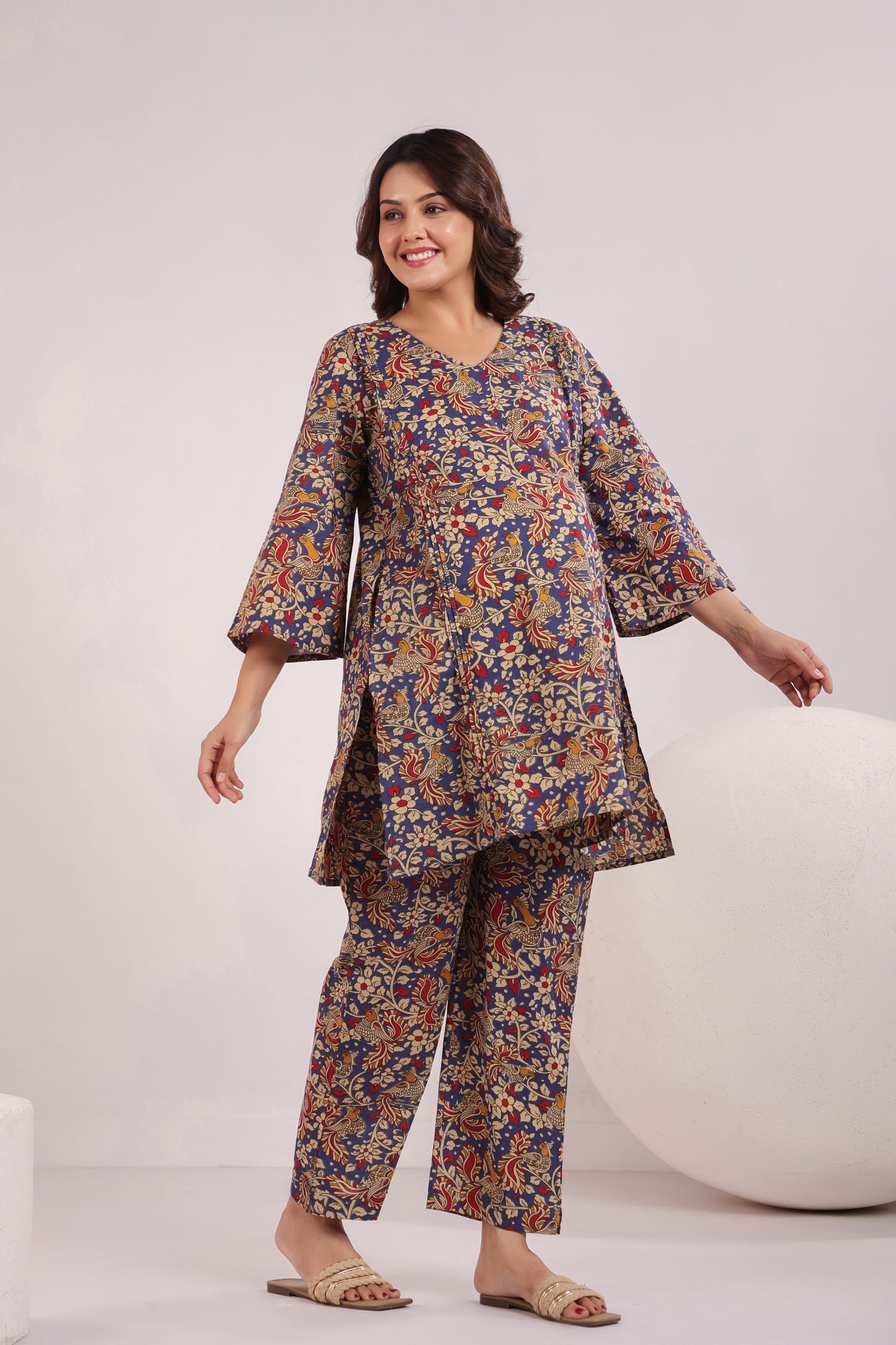 Blue Kalamkari Maternity & Nursing Co-ord Set