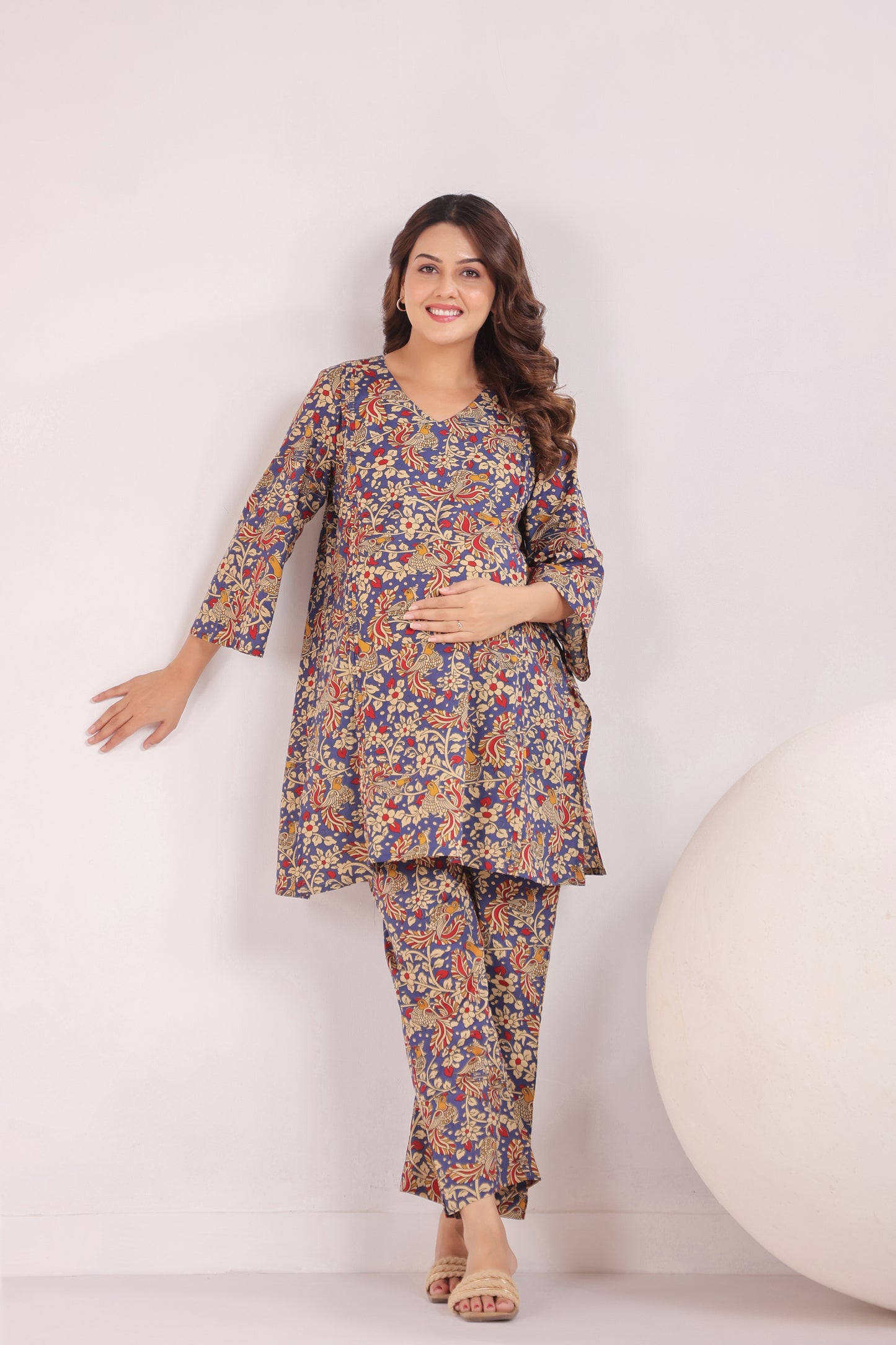 Blue Kalamkari Maternity & Nursing Co-ord Set