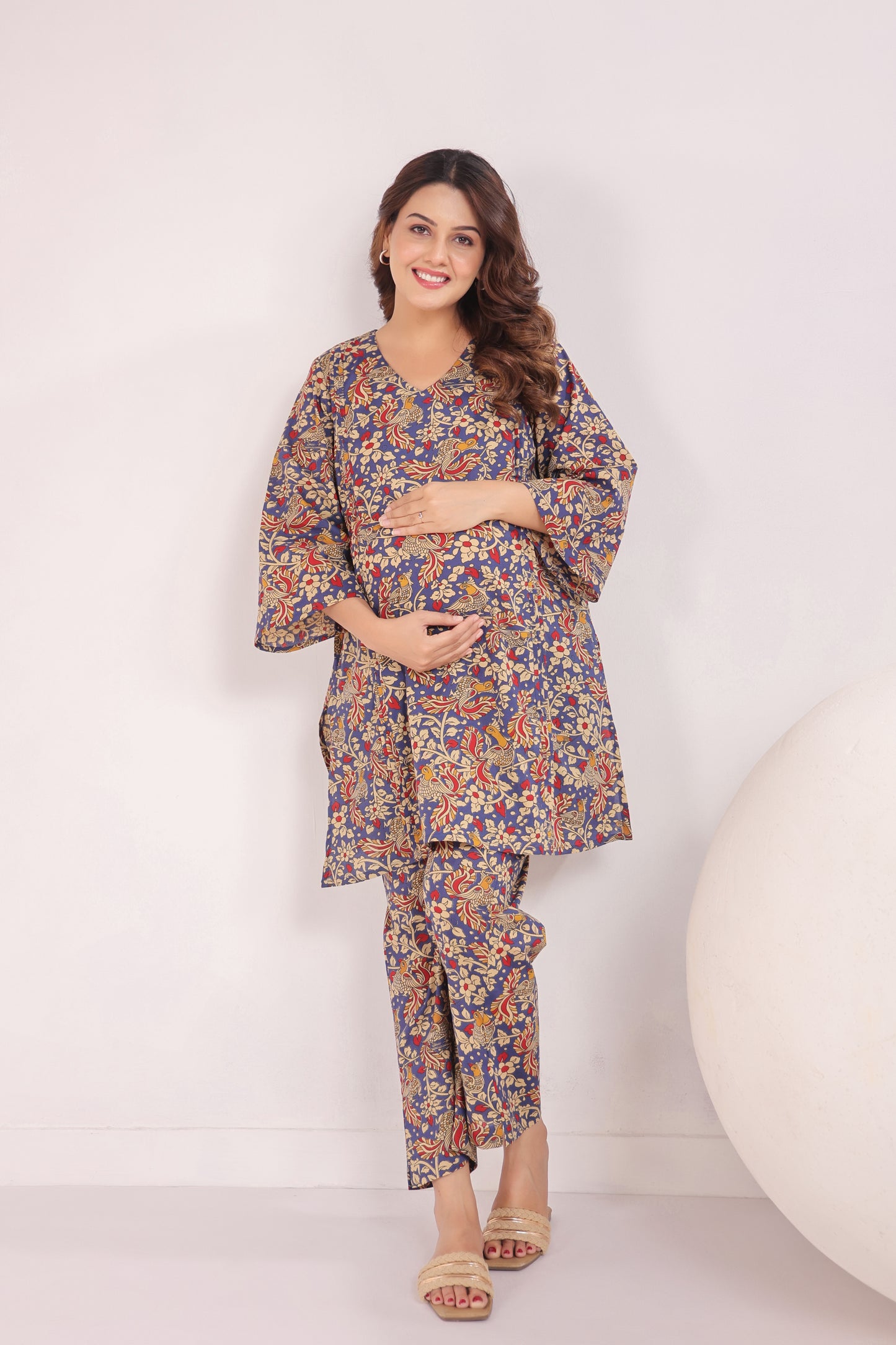 Blue Kalamkari Maternity & Nursing Co-ord Set