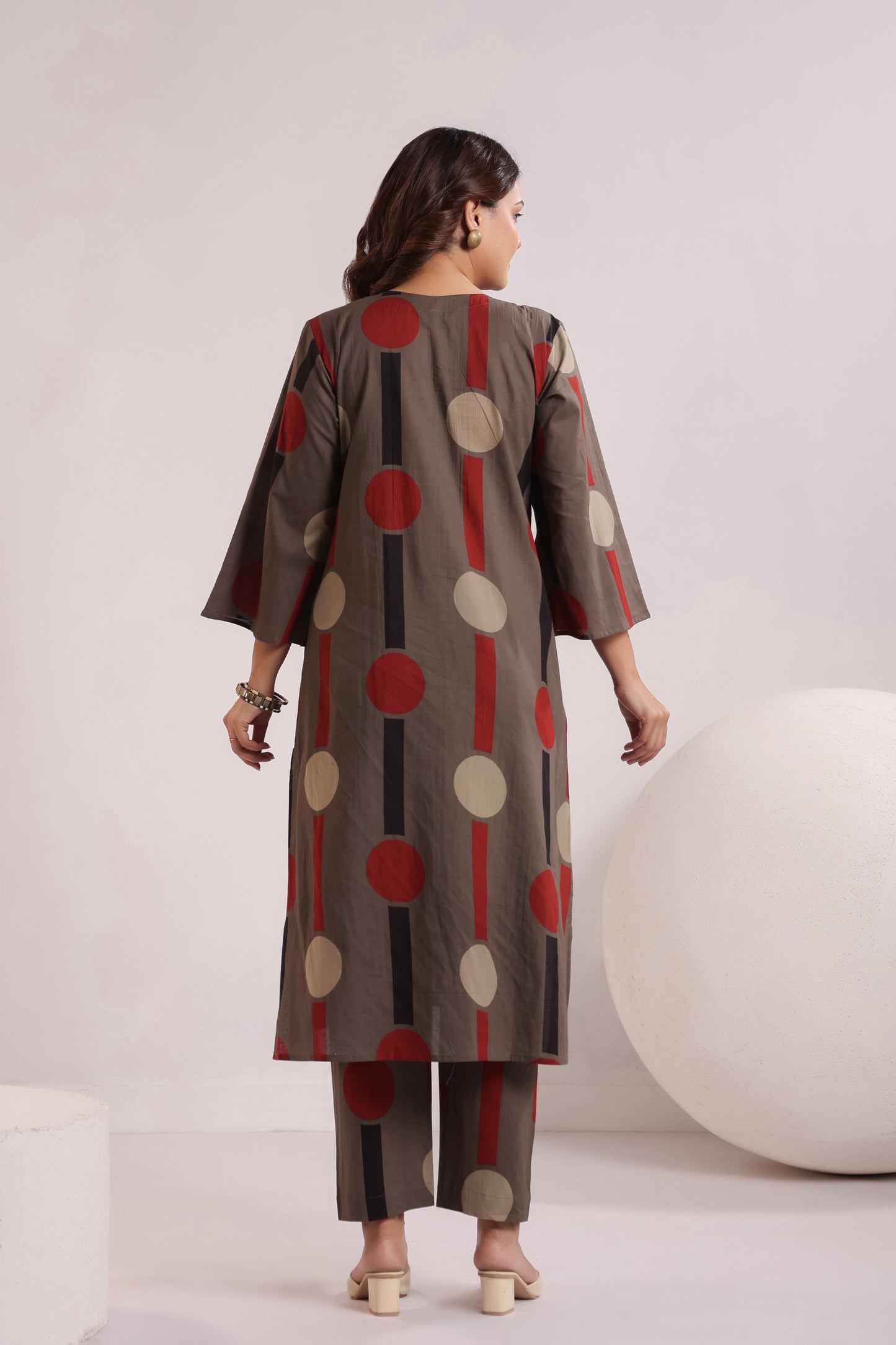 Tribal Echo Grey Maternity & Nursing Kurta Set