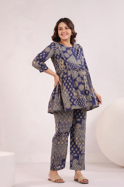 Abstract Patches Indigo Maternity & Nursing Set