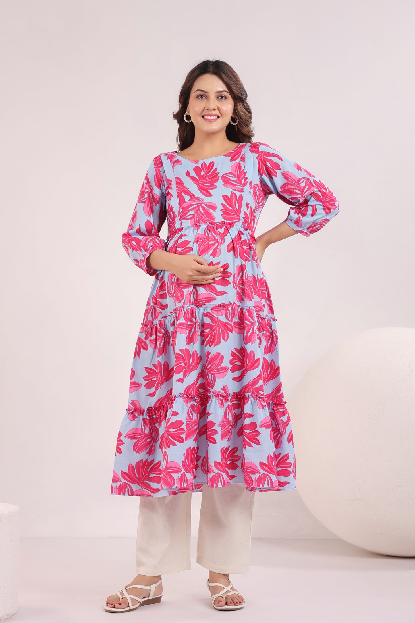 Whispering Leaves Blue Maternity & Nursing Kurta