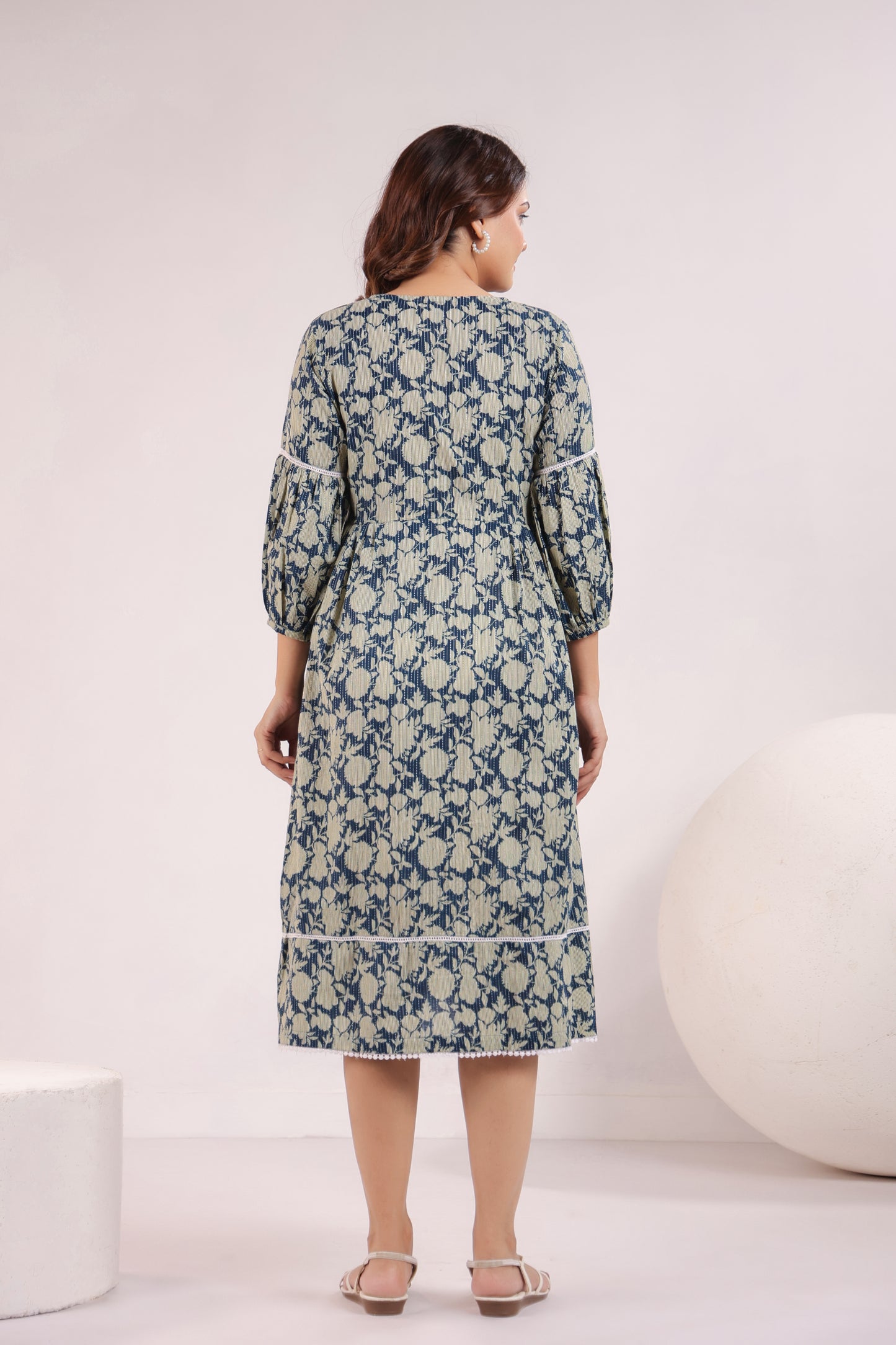 Nature's Indigo Katha Maternity & Nursing Dress