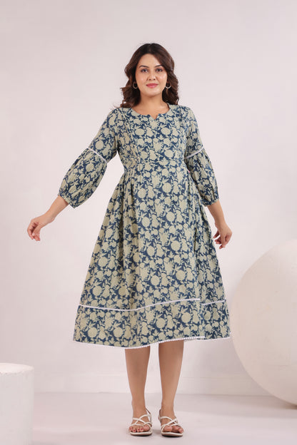 Nature's Indigo Katha Maternity & Nursing Dress