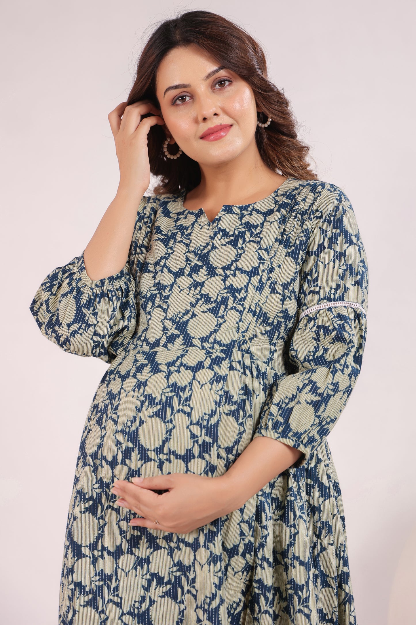 Nature's Indigo Katha Maternity & Nursing Dress