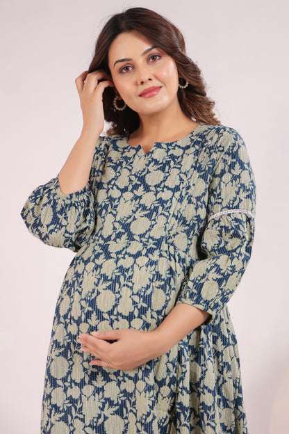 Nature's Indigo Katha Maternity & Nursing Kurta
