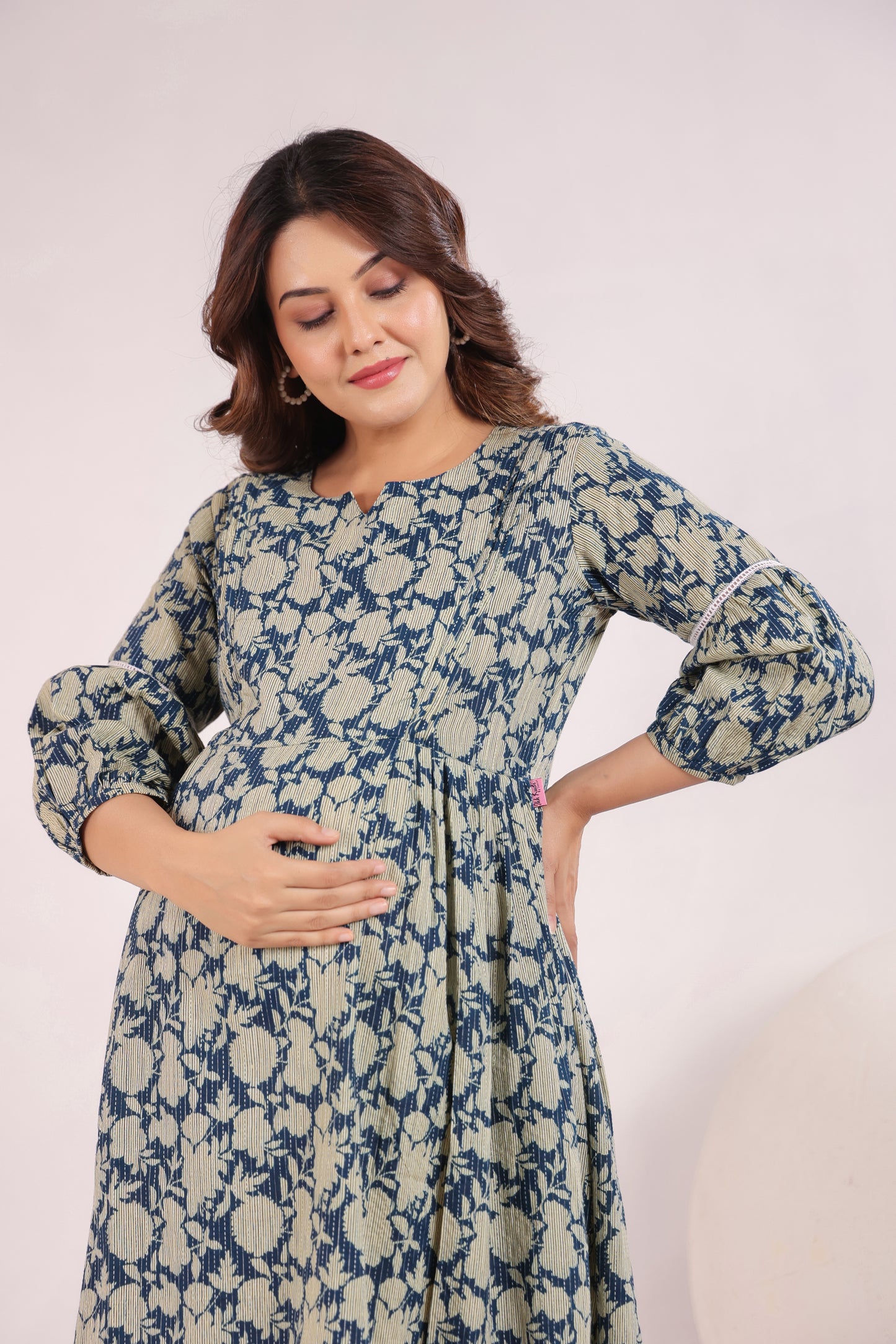 Nature's Indigo Katha Maternity & Nursing Kurta