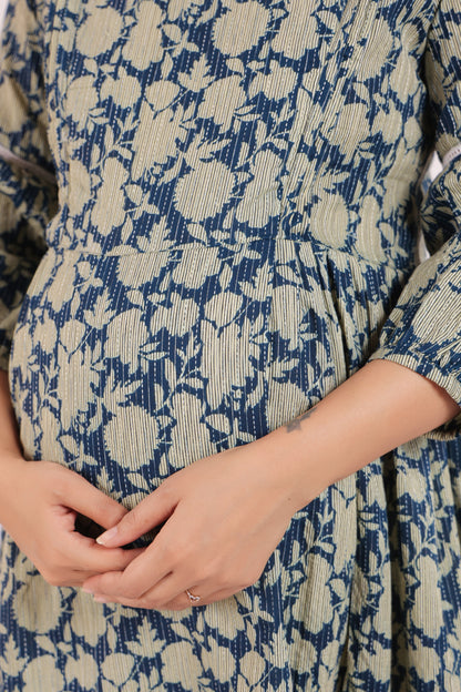 Nature's Indigo Katha Maternity & Nursing Kurta