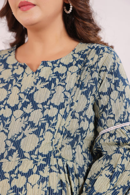 Nature's Indigo Katha Maternity & Nursing Kurta