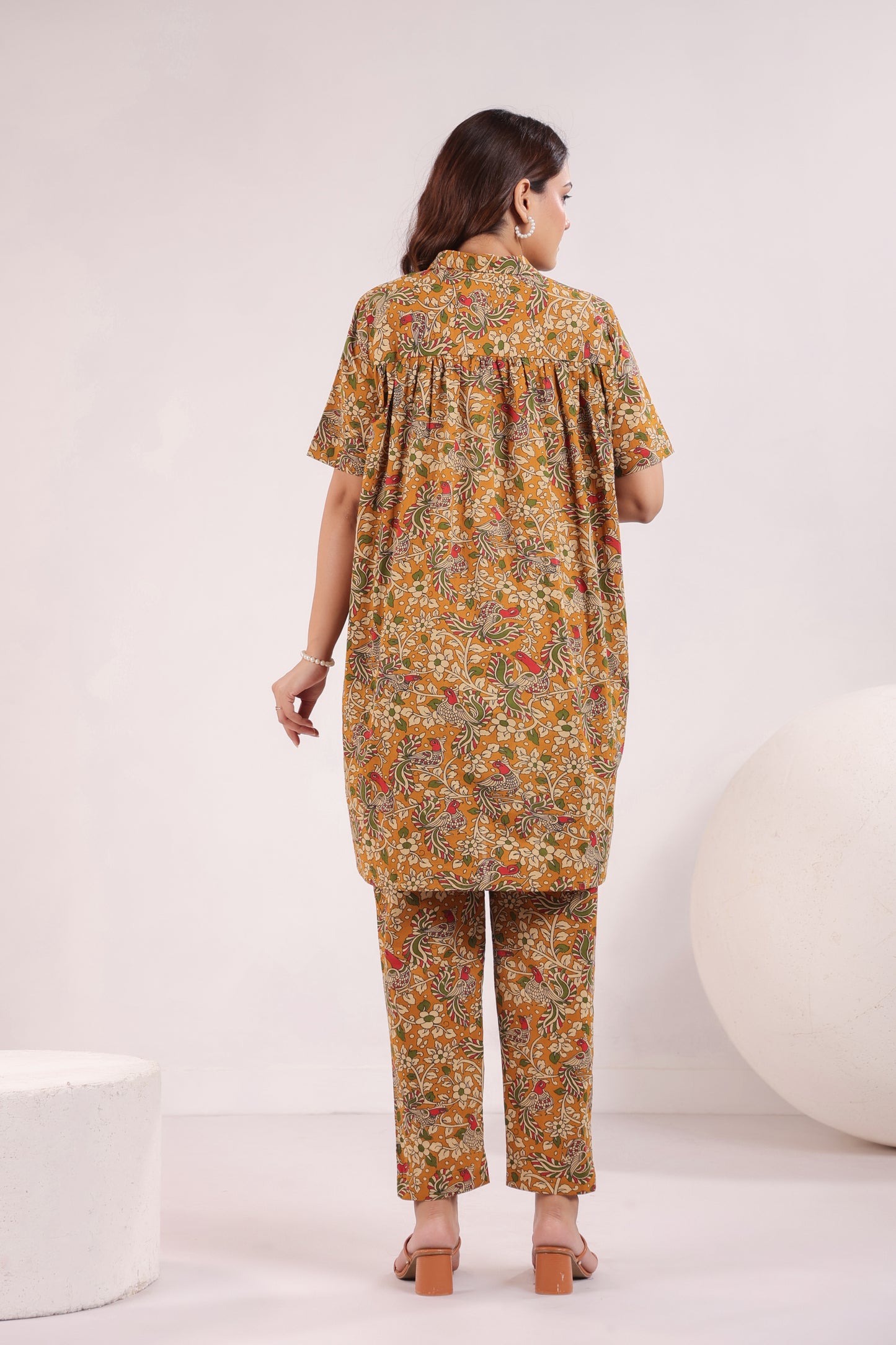 Mustard Kalamkari Cotton Co-ord Set