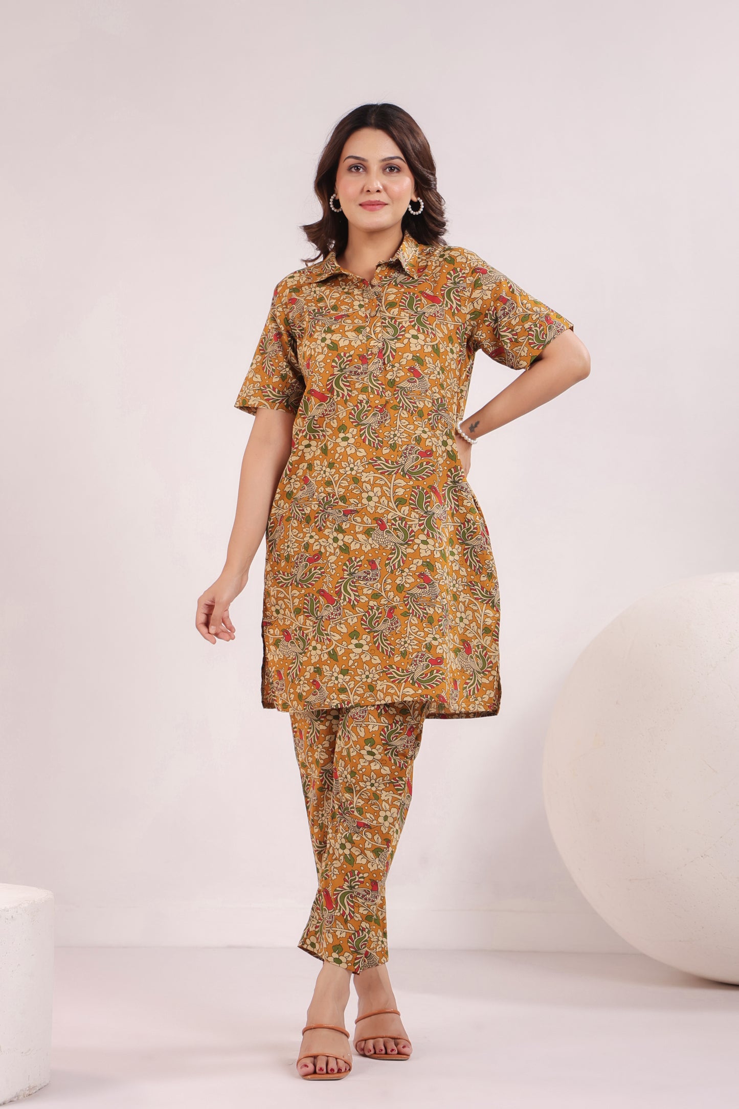 Mustard Kalamkari Cotton Co-ord Set