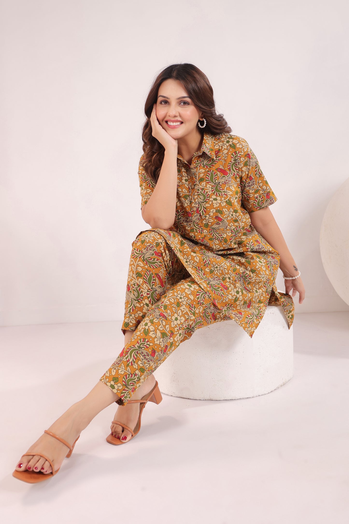Mustard Kalamkari Cotton Co-ord Set