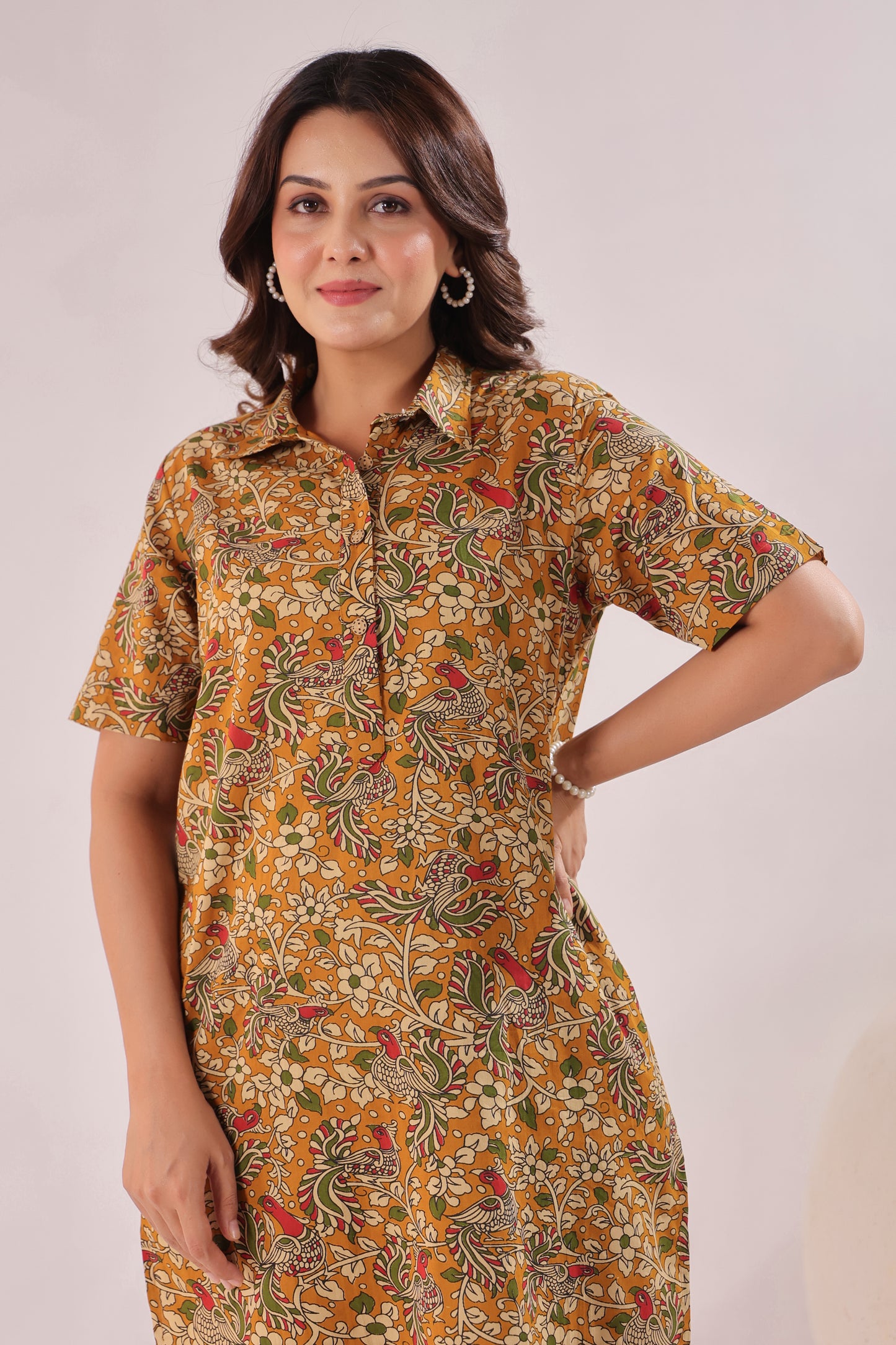 Mustard Kalamkari Cotton Co-ord Set