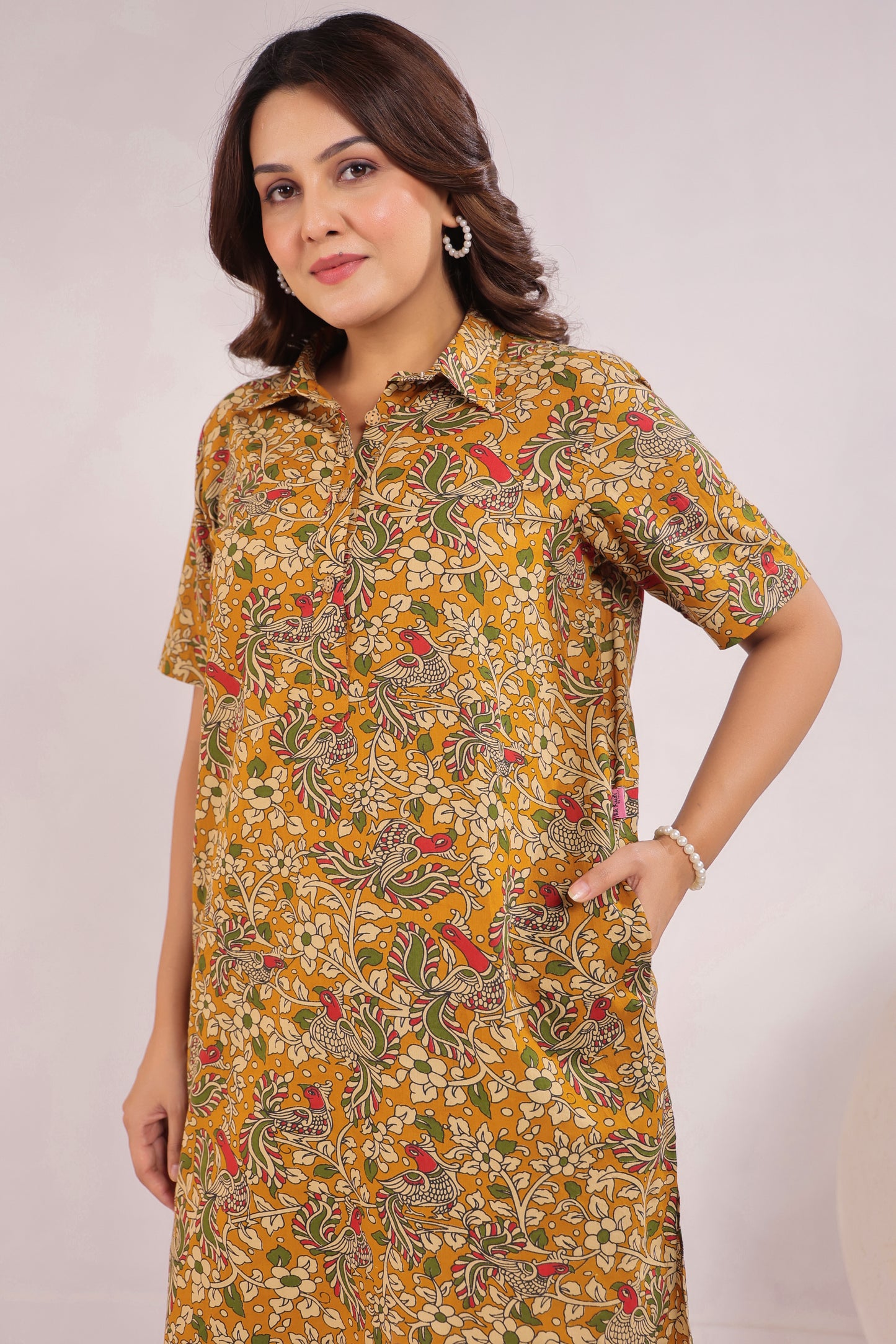 Mustard Kalamkari Cotton Co-ord Set