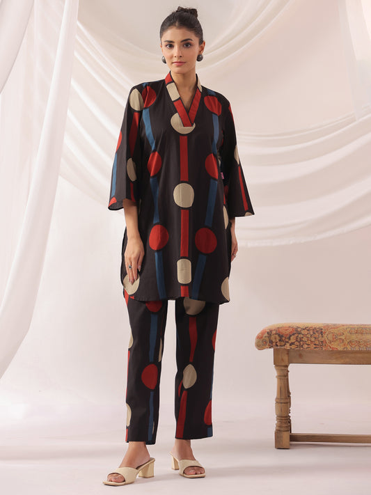 Tribal Echo Black Cotton Co-ord Set