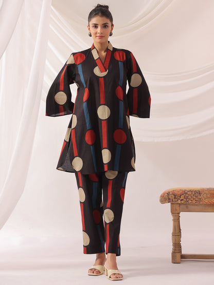 Tribal Echo Black Cotton Co-ord Set