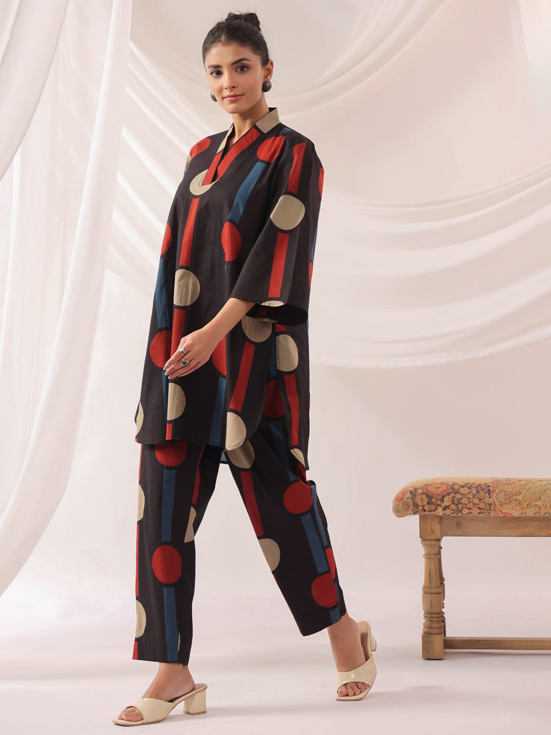 Tribal Echo Black Cotton Co-ord Set