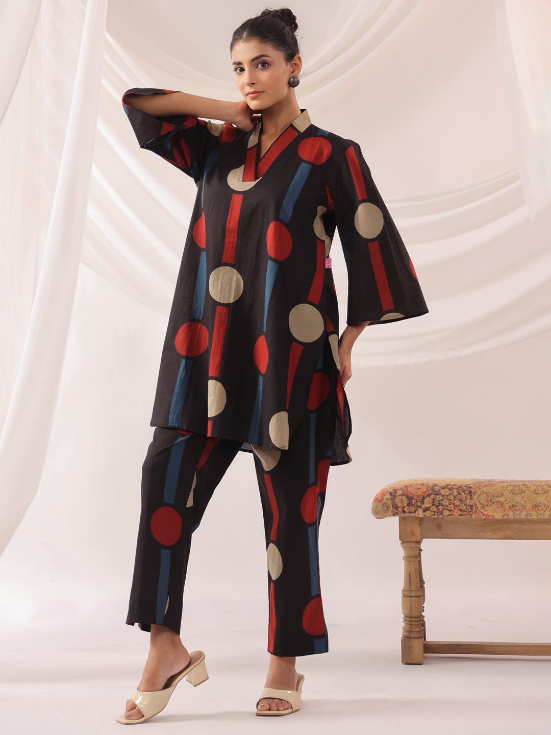 Tribal Echo Black Cotton Co-ord Set