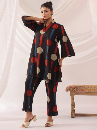 Tribal Echo Black Cotton Co-ord Set