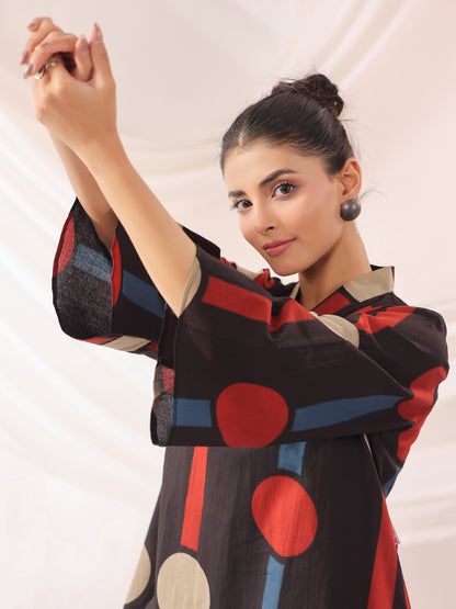 Tribal Echo Black Cotton Co-ord Set