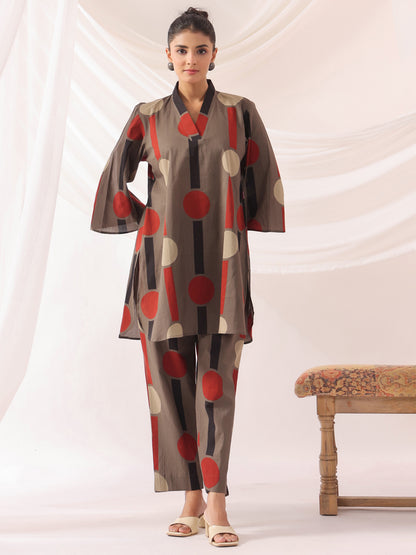 Tribal Echo Grey Cotton Co-ord Set