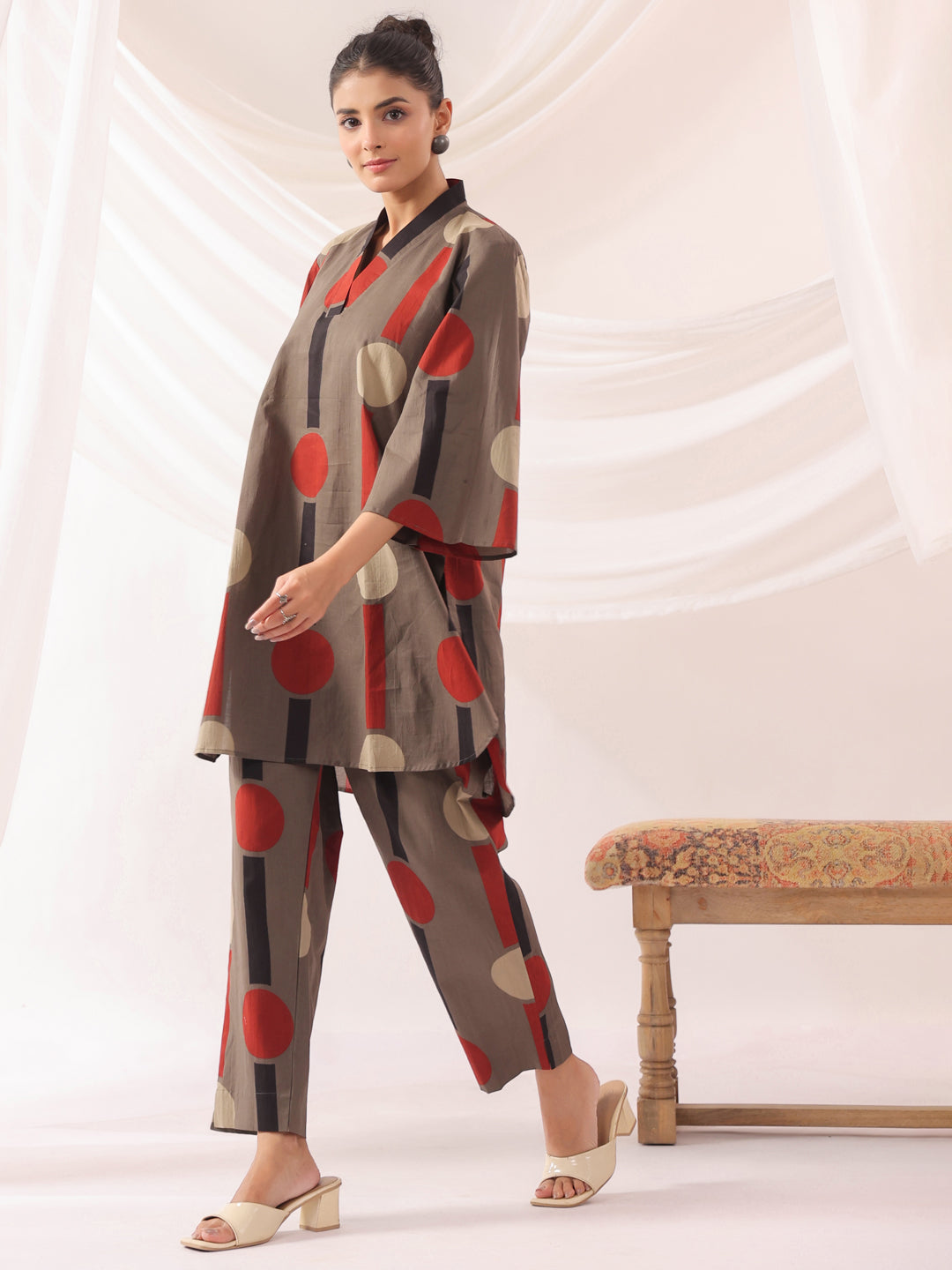 Tribal Echo Grey Cotton Co-ord Set