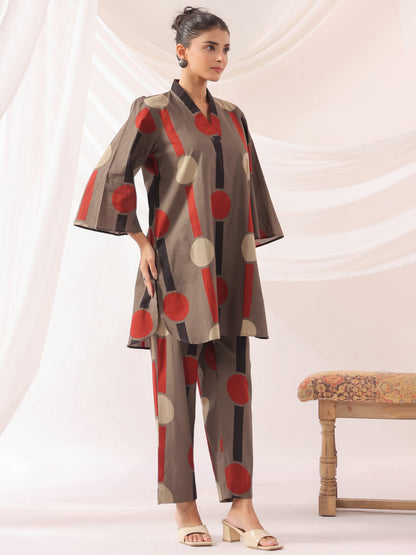 Tribal Echo Grey Cotton Co-ord Set