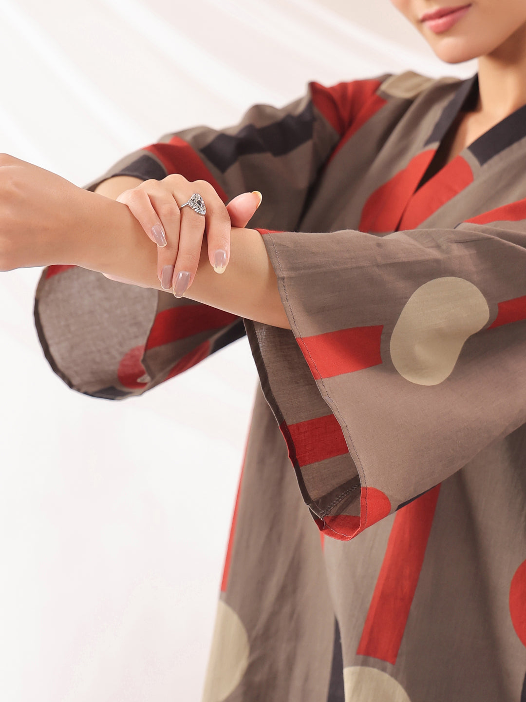 Tribal Echo Grey Cotton Co-ord Set