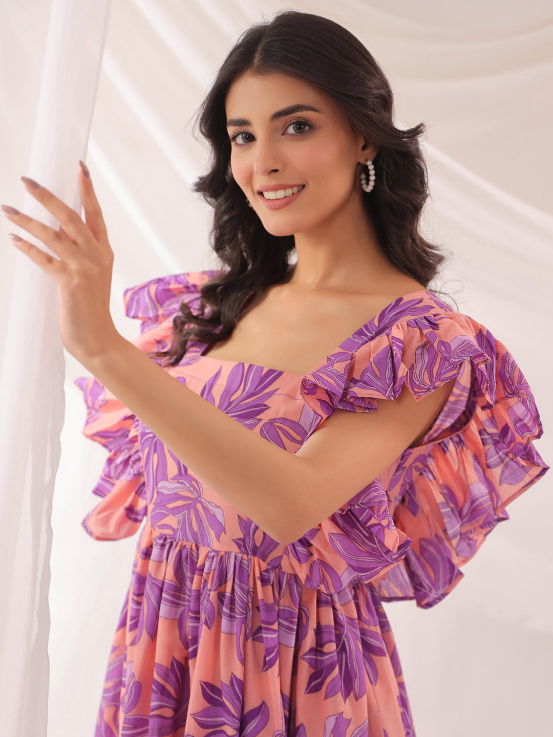 Whispering Leaves Pink Cotton Tier Dress