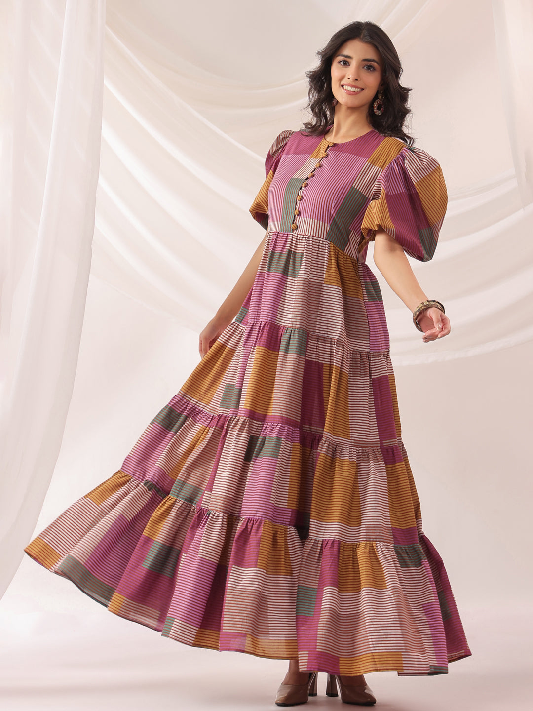 Geometric Grace Cotton Tier Dress