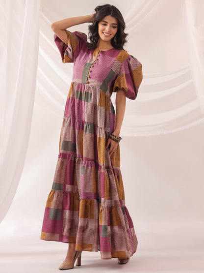 Geometric Grace Cotton Tier Dress
