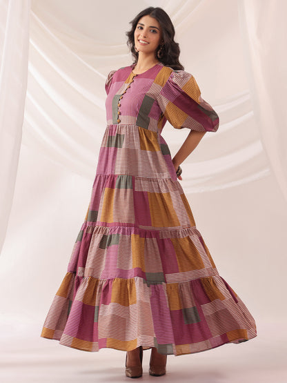 Geometric Grace Cotton Tier Dress