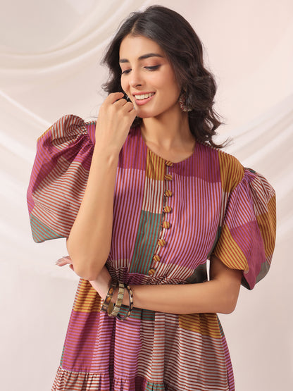 Geometric Grace Cotton Tier Dress