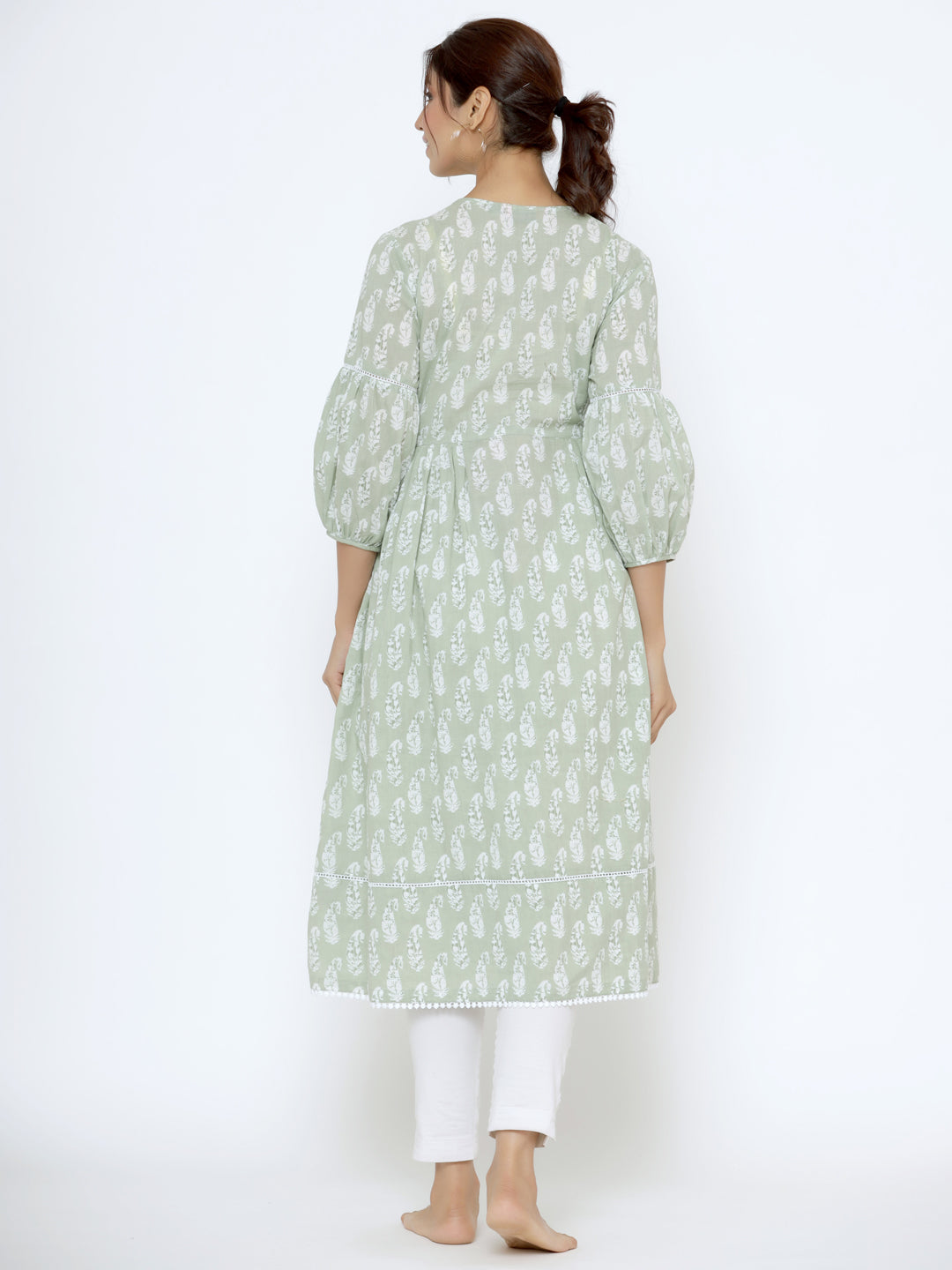 Paisley Charm On Light Green Maternity & Nursing Kurta