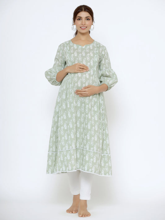 Paisley Charm On Light Green Maternity & Nursing Kurta