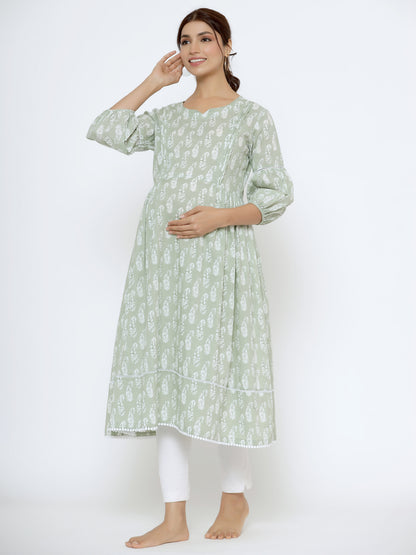 Paisley Charm On Light Green Maternity & Nursing Kurta