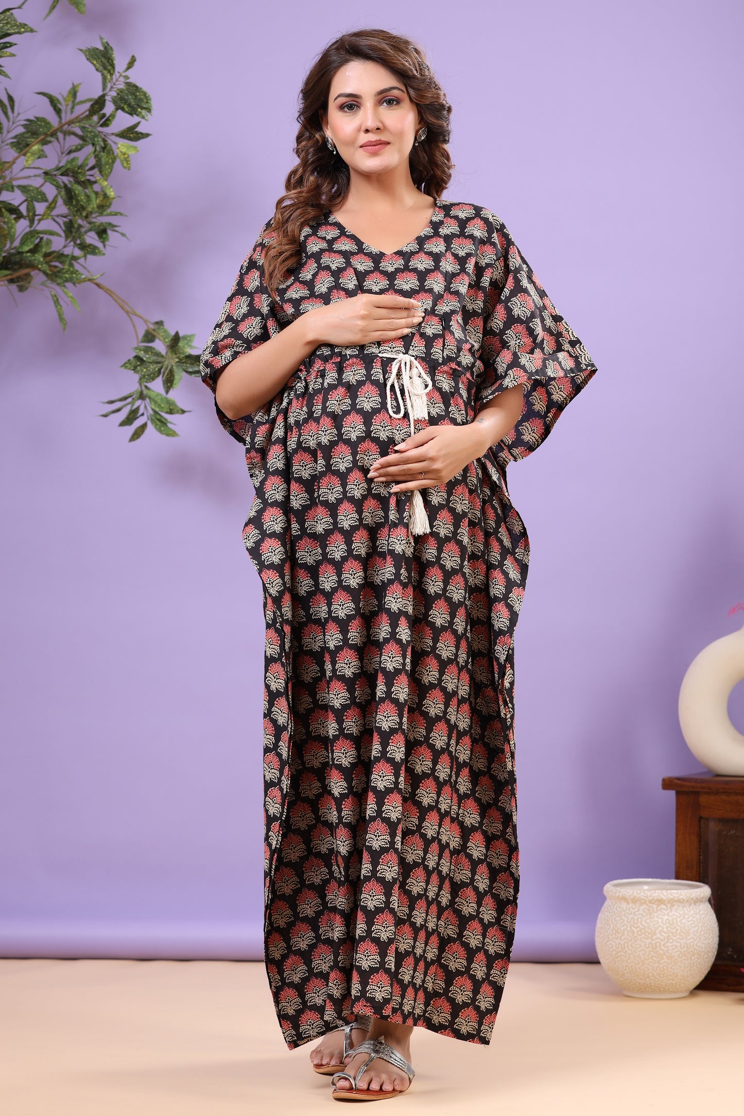 Midnight Blossom Maternity & Nursing Kaftan