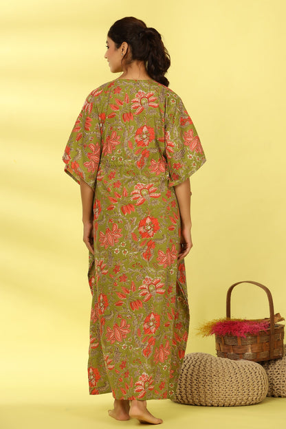 Gulmohar On Green Maternity & Nursing Kaftan