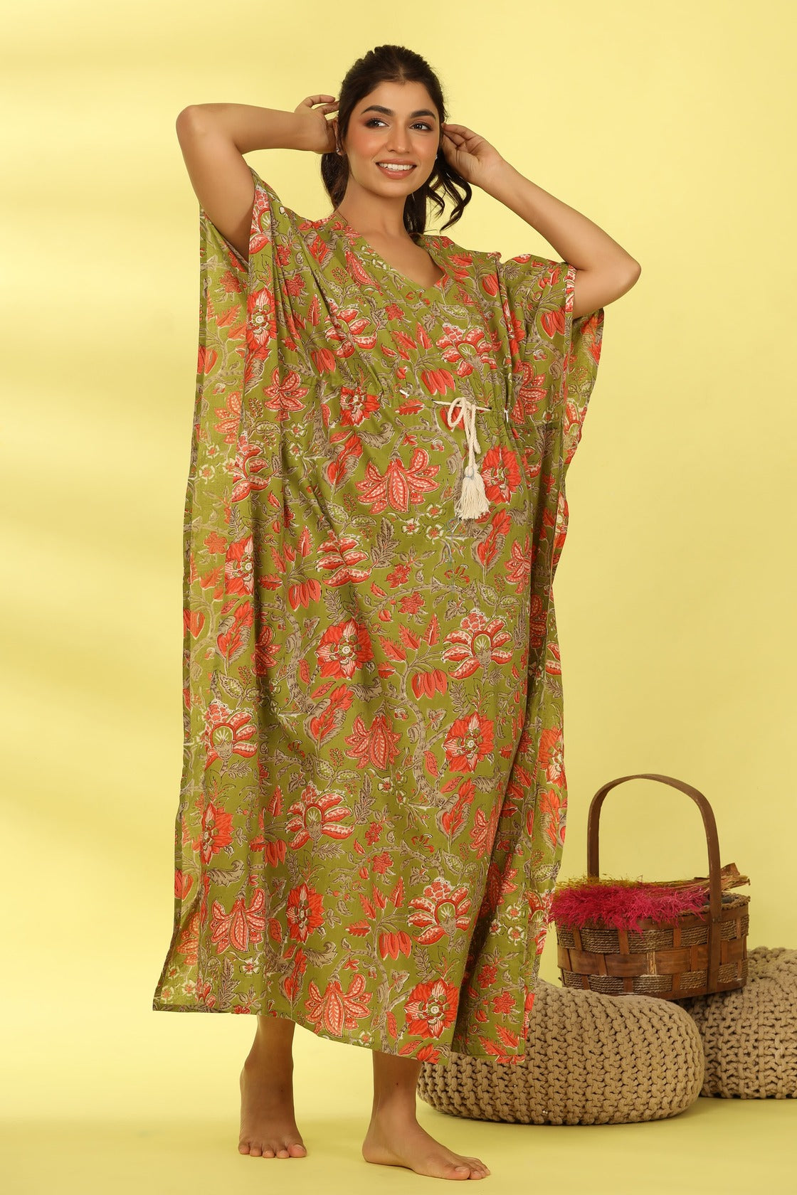 Gulmohar On Green Maternity & Nursing Kaftan