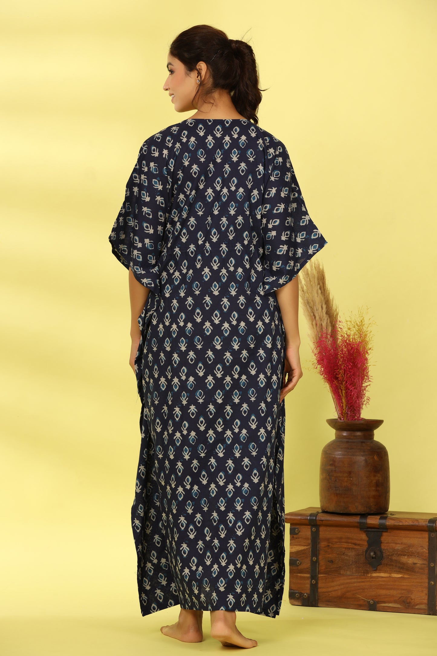 Indigo Batik Print Maternity & Nursing Kaftan