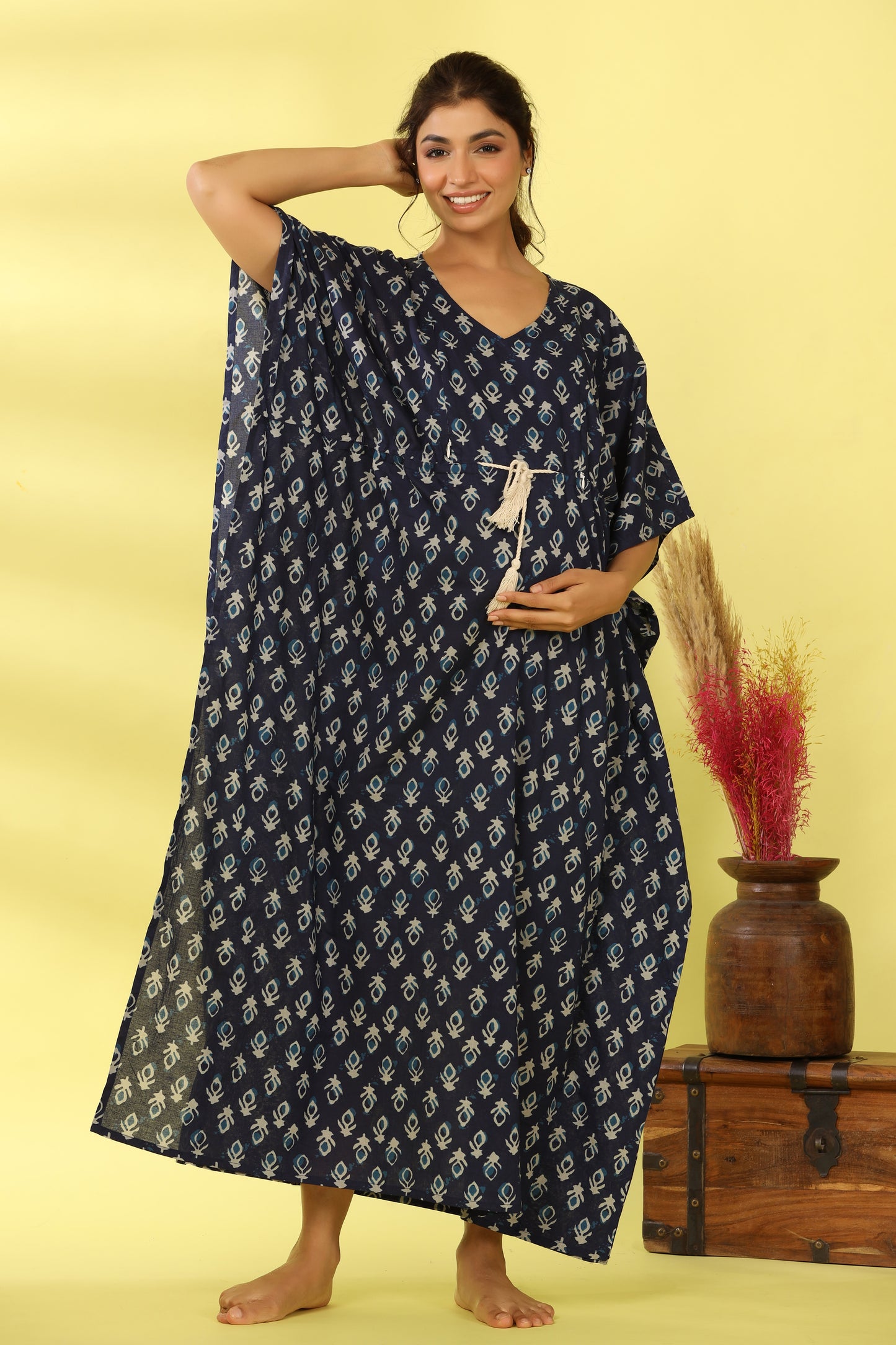 Indigo Batik Print Maternity & Nursing Kaftan